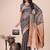 Grey woven linen silk blend saree with metallic striped border