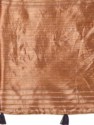 Grey woven linen silk blend saree with metallic striped border 4