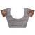 Grey woven linen silk blend saree with metallic striped border