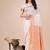 White woven linen silk blend saree with metallic striped border