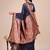 Navy blue woven linen silk blend saree with metallic striped border