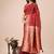 Red woven linen silk blend saree with metallic striped border