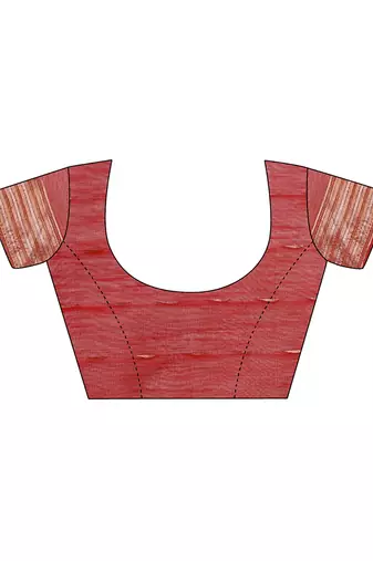 Red woven linen silk blend saree with metallic striped border