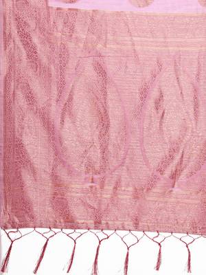 Lilac cotton silk blend saree with gold zari buti 4