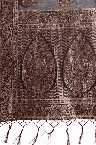 Black cotton silk blend saree with gold zari buti