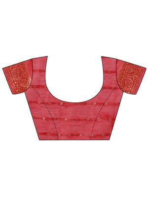 Red cotton silk blend saree with gold zari buti 5