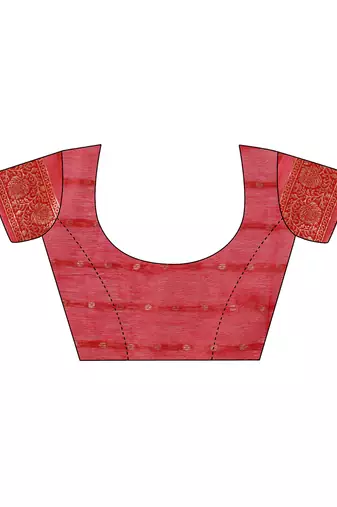 Red cotton silk blend saree with gold zari buti
