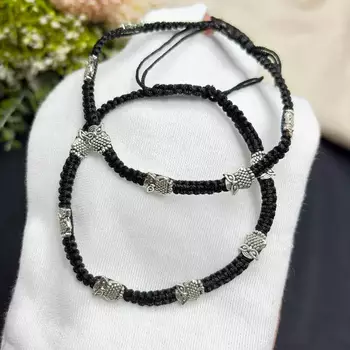Oxidized Silver Owl Charm Anklets, Black Thread Macrame Ankle Bracelet 2