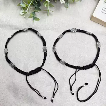 Oxidized Silver Owl Charm Anklets, Black Thread Macrame Ankle Bracelet 3