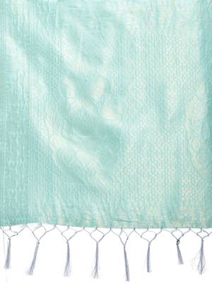 Sea green cotton silk blend woven saree with zari work 4