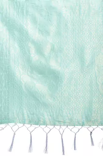 Sea green cotton silk blend woven saree with zari work