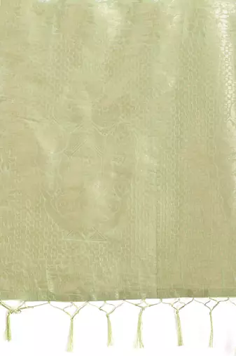 Light green cotton silk blend woven saree with zari work