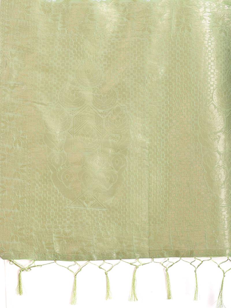 Light green cotton silk blend woven saree with zari work