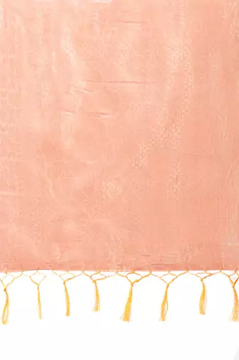 Peach cotton silk blend woven saree with zari work