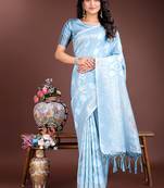 Light blue cotton silk blend woven saree with zari work