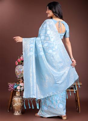 Light blue cotton silk blend woven saree with zari work 2