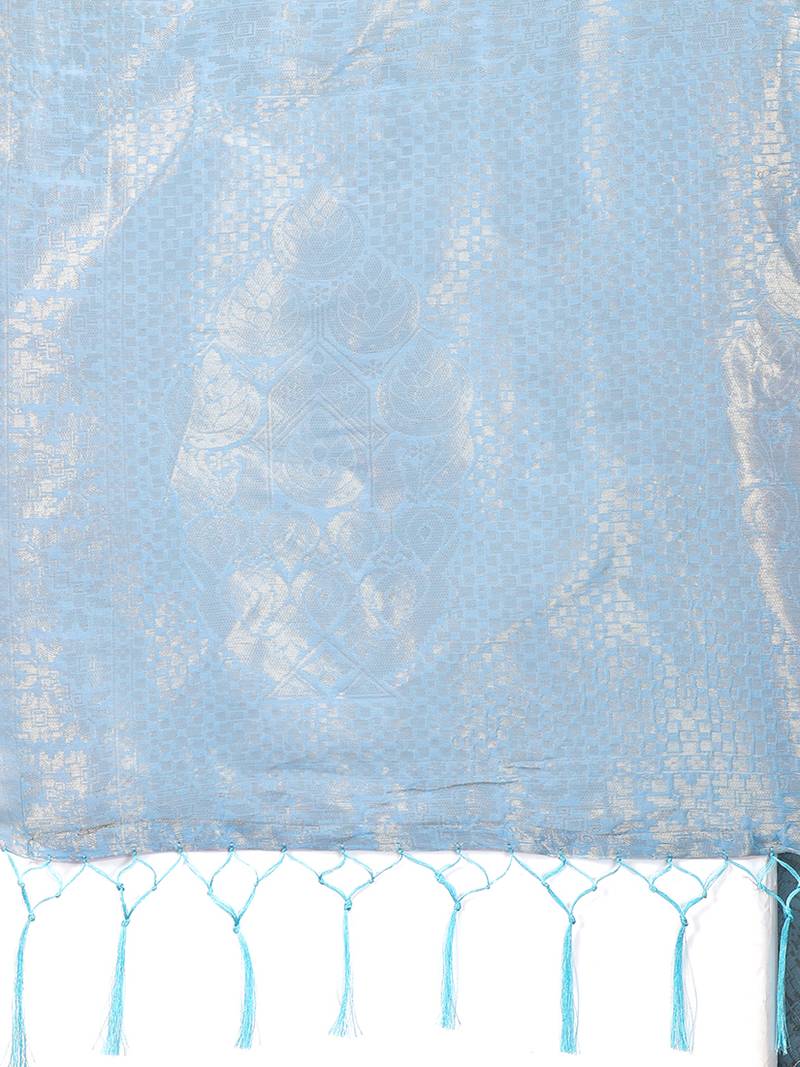 Light blue cotton silk blend woven saree with zari work