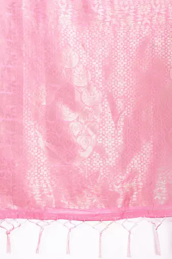 Pink cotton silk blend woven saree with zari work