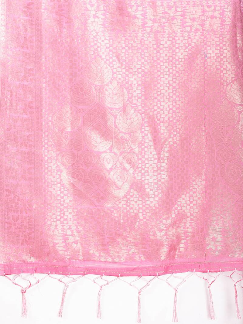 Pink cotton silk blend woven saree with zari work