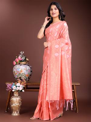 Gajri cotton silk blend woven saree with zari work 1