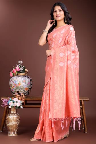 Gajri cotton silk blend woven saree with zari work