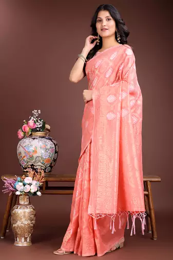 Gajri cotton silk blend woven saree with zari work