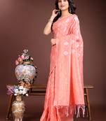 Gajri cotton silk blend woven saree with zari work