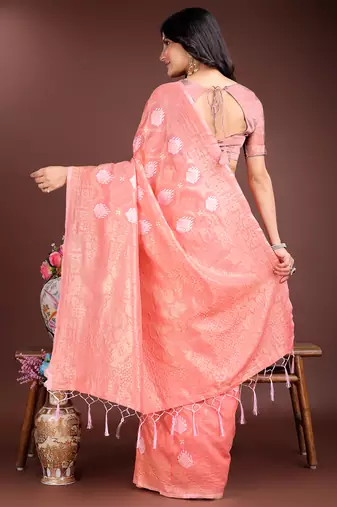 Gajri cotton silk blend woven saree with zari work