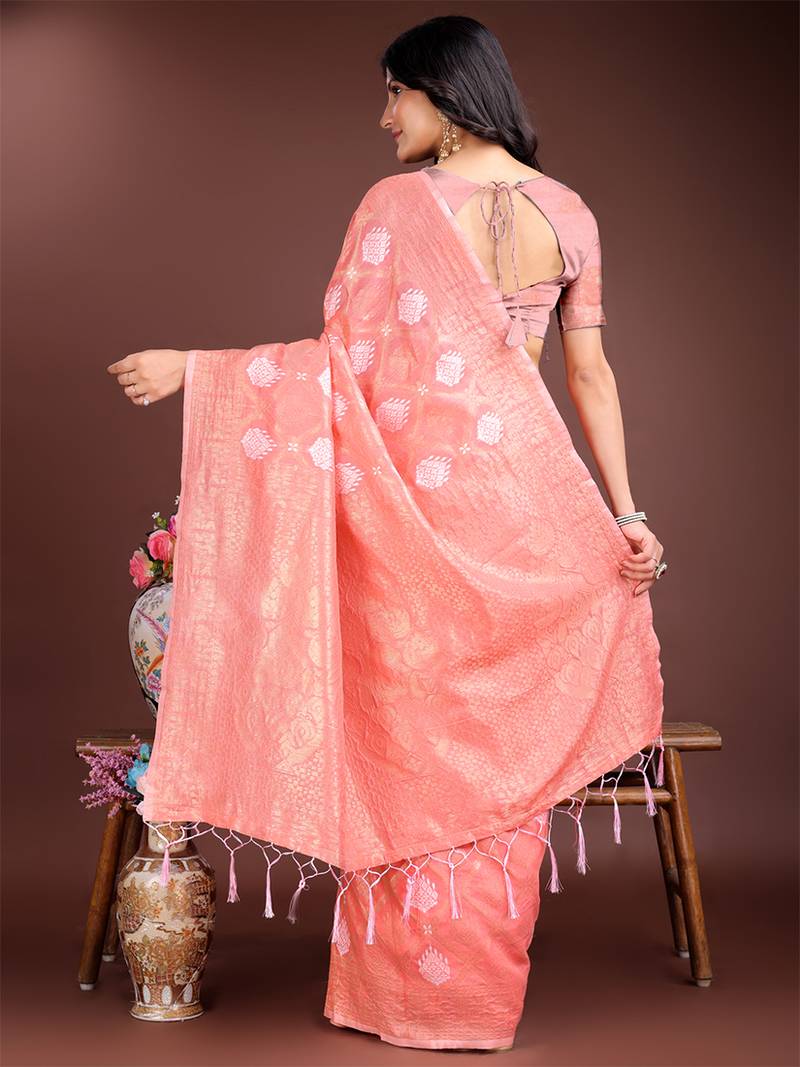 Gajri cotton silk blend woven saree with zari work