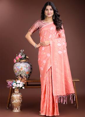Gajri cotton silk blend woven saree with zari work 3