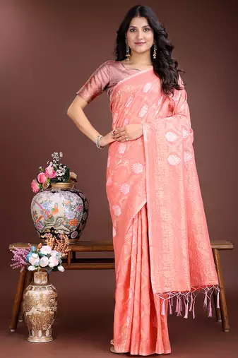 Gajri cotton silk blend woven saree with zari work