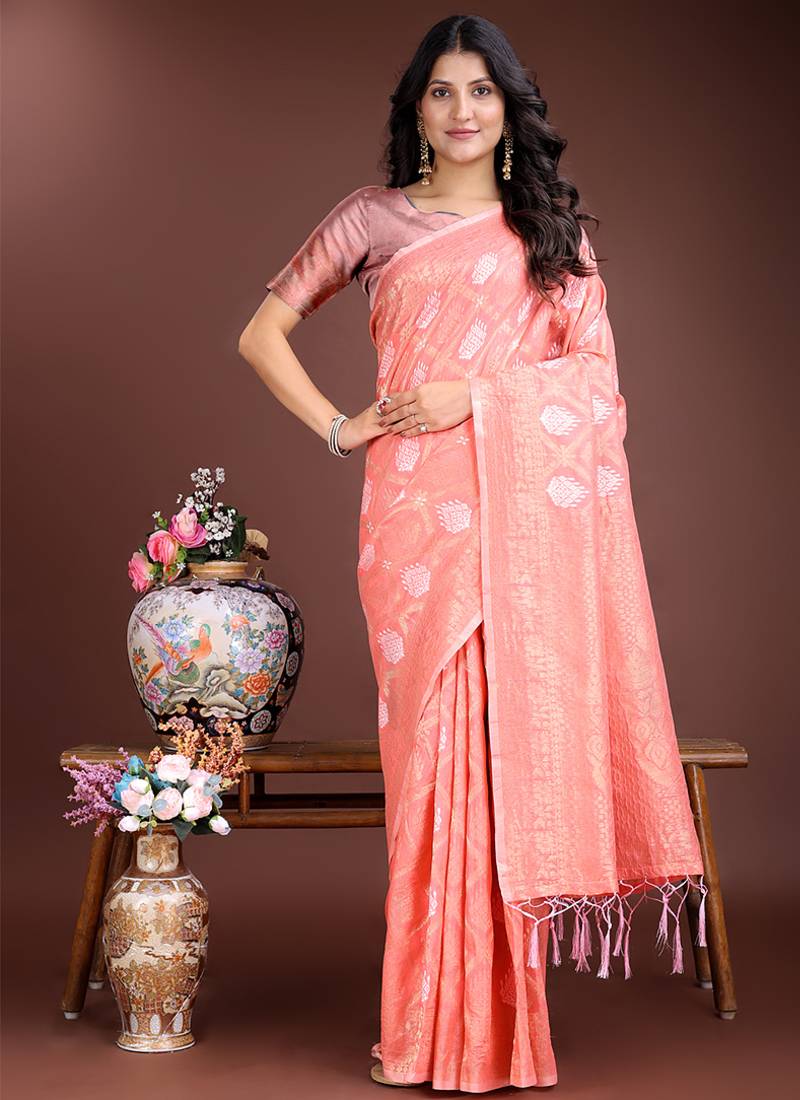 Gajri cotton silk blend woven saree with zari work