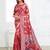 Dusty rose pink woven linen silk blend saree with floral print pallu