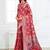 Dusty rose pink woven linen silk blend saree with floral print pallu