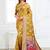 Mustard woven linen silk blend saree with floral print pallu