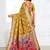 Mustard woven linen silk blend saree with floral print pallu