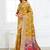 Mustard woven linen silk blend saree with floral print pallu