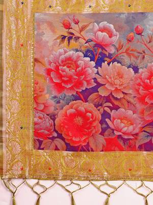 Mustard woven linen silk blend saree with floral print pallu 5