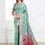 Sea green woven linen silk blend saree with floral print pallu