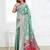 Sea green woven linen silk blend saree with floral print pallu