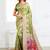 Light green woven linen silk blend saree with floral print pallu