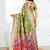 Light green woven linen silk blend saree with floral print pallu