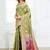 Light green woven linen silk blend saree with floral print pallu