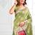 Light green woven linen silk blend saree with floral print pallu