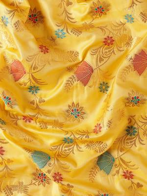 Mustard banarasi silk blend saree with rich gold zari floral weaving 4