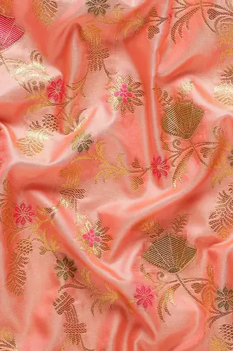 Pink banarasi silk blend saree with rich gold zari floral weaving