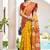 Mustard & maroon woven pochampally silk blend saree with unstitched blouse piece