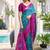 Teal blue & magenta woven pochampally silk blend saree with unstitched blouse piece