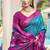 Teal blue & magenta woven pochampally silk blend saree with unstitched blouse piece
