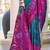 Teal blue & magenta woven pochampally silk blend saree with unstitched blouse piece